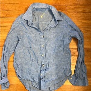 Lilly Pulitzer Blue Button Down Shirt linen top long sleeve small